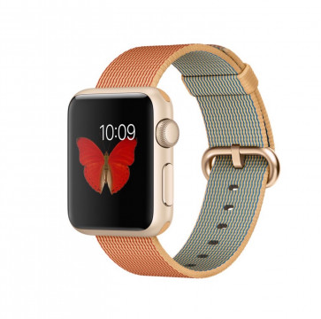 Apple Watch Sport goud alu 38mm goud/rood geweven nylon bandje