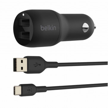 Belkin BoostCharge 24W Dual USB-A autolader met USB-C-kabel