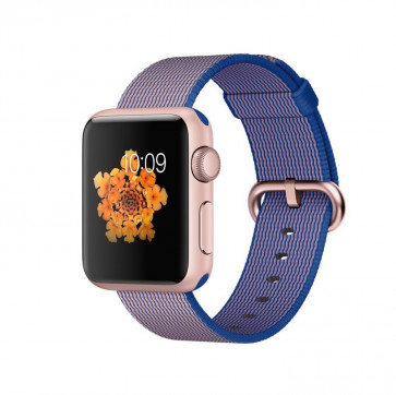 Apple Watch Sport roségoud alu 38mm koningsblauw geweven nylon bandje