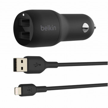 Belkin BoostCharge 24W Dual USB-A autolader met Lightningkabel