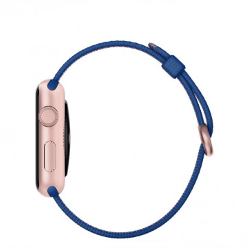 Apple Watch Sport roségoud alu 42mm koningsblauw geweven nylon bandje