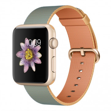 Apple Watch Sport goud alu 42mm goud/koningsblauw geweven nylon bandje