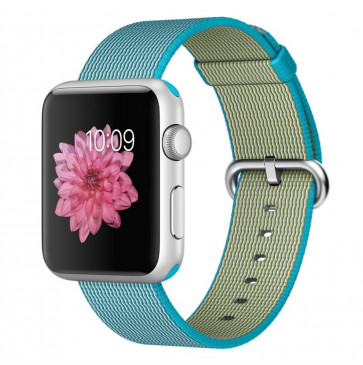 Apple Watch Sport zilver alu 42mm azuurblauw geweven nylon bandje