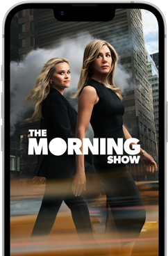 iPhone 17e, voorkant, met daarop de Apple TV+-serie The Morning Show