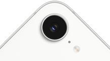 iPhone 17e, deel van achterkant, kleur wit, Fusion-camera aan de bovenkant